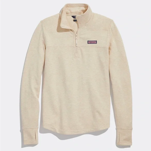 Vineyard Vines Women's Dreamscape Relaxed Shep Shirt Tan Quarter-Zip Heather Oat - Picture 2 of 8